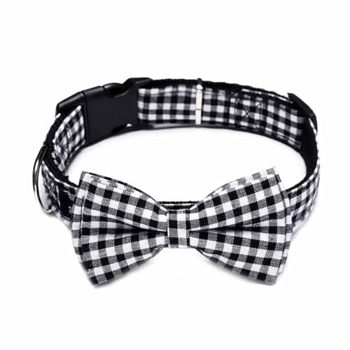 SHTGOI Dog Collar Bow Black and White Checked Pet Collar Adjustable Collars with Buckle Cat Collar Cotton Comfortable Dog Tie for Small Medium Dogs Cats L