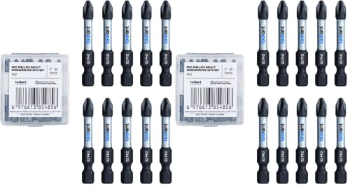 Image of toolant PH2 Phillips Impact Bit Set, 2 Inch, 10-Piece, Magnetic (Pack of 2)