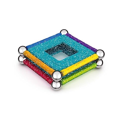 Geomag - Glitter - 22 Pièces - Constructions Magnétiques à Paillettes pour Enfants Dès 3 Ans - Blocs Magnétiques avec 8 Bâtonnets, 8 Boules, 6 Plaques - 100% Plastique Recyclé - Fabrication Suisse