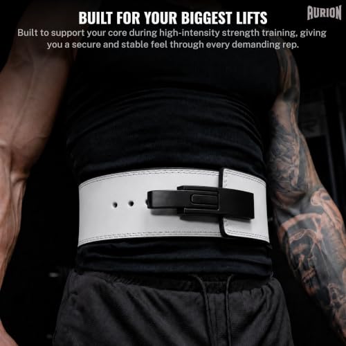 Image of Aurion 10mm Lever Weight Lifting Belt for Men & Women, 4-Inch Wide Powerlifting Gym Belt with Black Fixed Lever, Heavy Duty Deadlift Belt for Squats, Strength Training & Back Support (M)