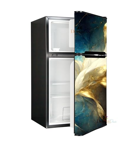 Image of DesignDecor Vinyl 3D Flower Fridge Sticker, 24x60 cm, Marble Texture, Double Door Refrigerator (Multi)