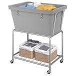 ELYKEN Laundry Hamper on Wheels, Laundry Basket with Heavy Duty Metal Shelf, 122L Laundry Sorter Clothes Organiser for Laundry Room, Bedroom, Bathroom, Grey