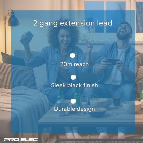 PRO ELEC PELB1741 2 Gang Extension Lead 20m, Black - Image 7