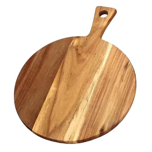 Dilireba Round Wooden Serving Board, Large Serving Board, Wood Appetizer Plate, Natural Wood Tablet, Cheese Board, Charcuterie Board, Cheese Board with Handle for Breakfast, Tea, Snacks