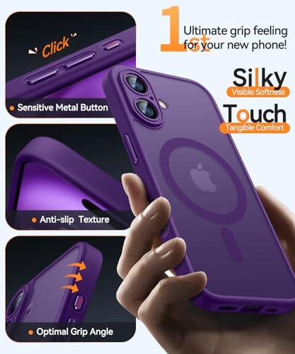 Image of CANSHN Magnetic for iPhone 16 Plus Case, Upgraded [Full Camera Protection] [Compatible with Magsafe] [Translucent Matte] Shockproof Protective Phone Case for iPhone 16 Plus - Deep Purple