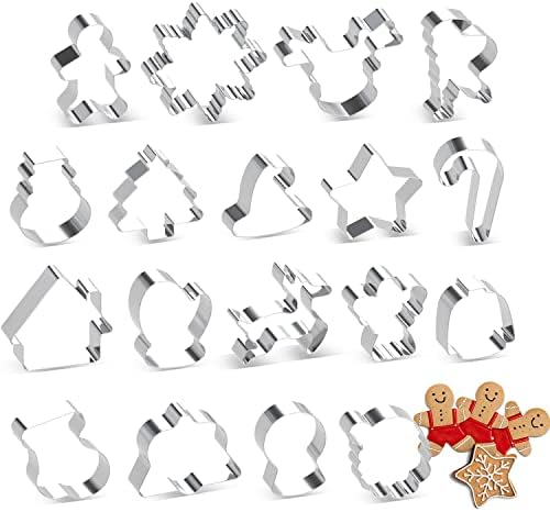 18 Pcs Christmas Cookie Cutters Set, 2-3" Sturdy Stainless Steel Cookie Cutter for Baking, Kids Safe Design - Mini Size Cookies Molds for Kids