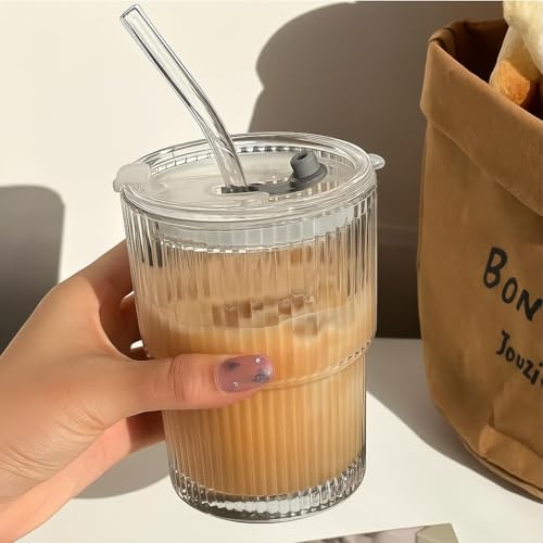 TAMQUSAK Ice Juice Drinks Glass Can Mug with Straw for Milk/Coffee/Green Tea Cup Set of 1- Transparent Can Shape Sipper Tumbler Cup with Lid