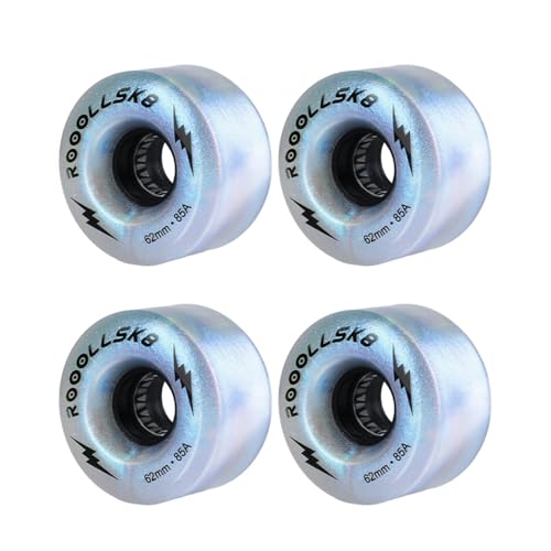 Rooollsk8 Roller Skate Wheels Light up Skate Wheels Indoor and Outdoor Glow Quad Skate Wheels 85A 62MM (pearl sliver)