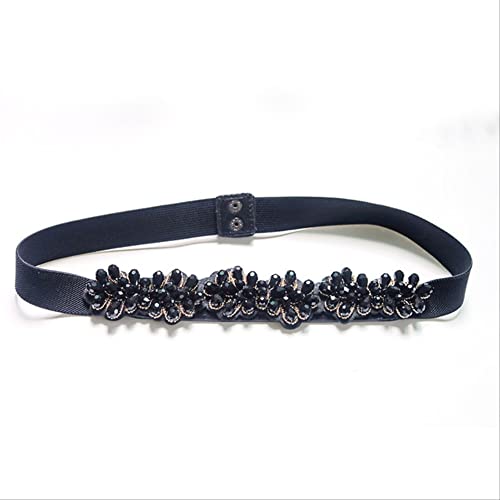 XRHYJK Mujer Vestido Cinturón Versión del Cinturón Elástico Ultra Ancho para Mujer con Cinturón De Decoración De Vestido De Diamante En Forma De Flor De Moda con Personalidad Negro