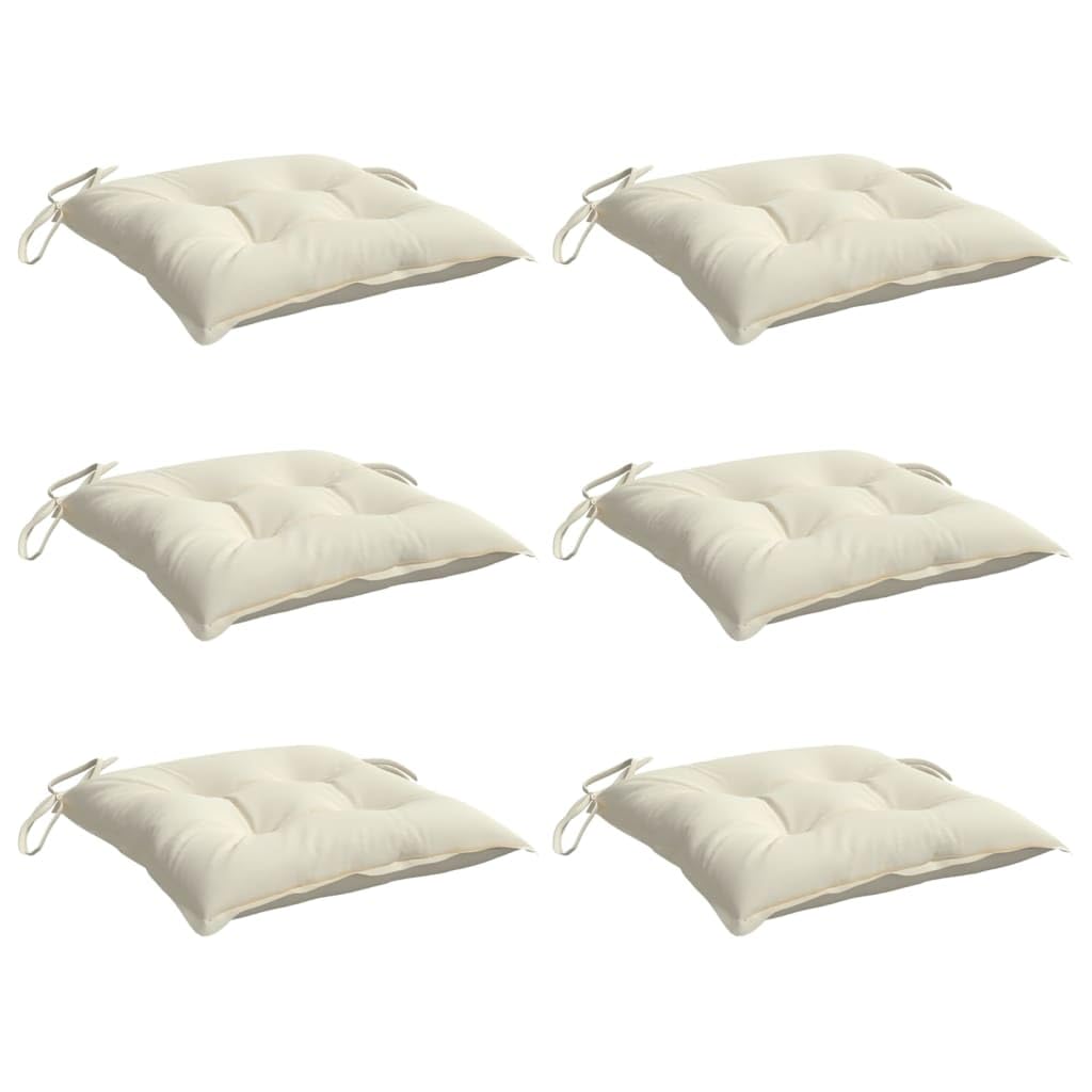 vidaXL Lot de 6 Coussins de Chaise, Galette de Siège avec Jeux de Cordes, Coussin d'Extérieur Imperméable, Blanc Crème 40x40x7 cm Tissu Oxford