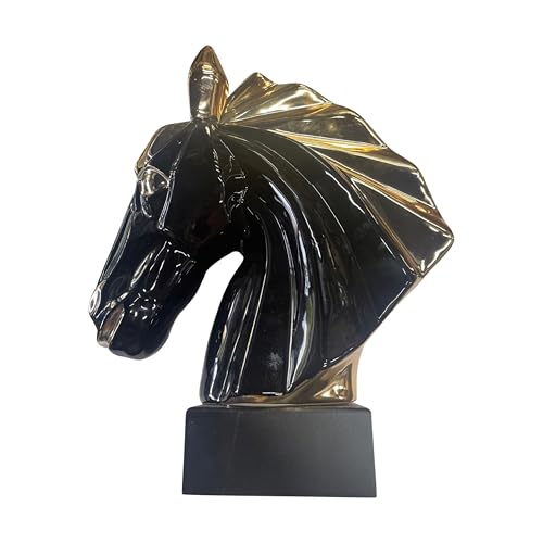 Escultura de Cerámica Caballo Negro y Dorado 12" miniatura 3