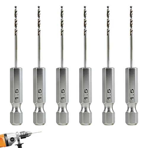 6 Pcs 1.5mm Hex Shank Drill Bit Set, High Speed Steel Hex Shank Bits, Titanium Coated Hex Shank Bits, Precision Small Drill Bits for Wood Metal, DIY Home Craft and Professional Drilling Applications