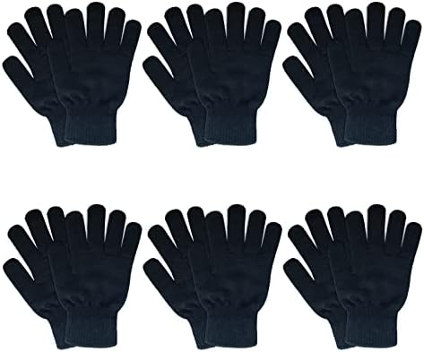 SILEDGN 6 Pairs Winter Magic Gloves Black Knit Gloves Warm Stretchy Gloves for Cospaly Costume Cold Weather