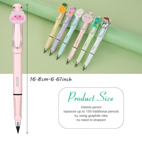 OFFCUP 6 PCS Inkless Pencil, Infinity Pencil with 6pcs Replacement Nibs and 2pcs Eraser, Reusable Everlasting Pencils - Image 2