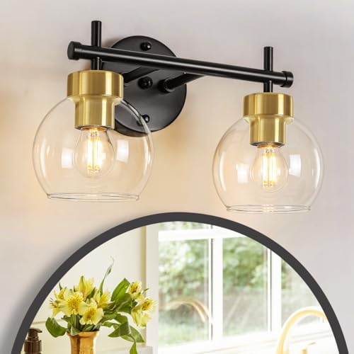 TOULMJ Black and Gold Bathroom Vanity Light, 2 Light Bathroom Light