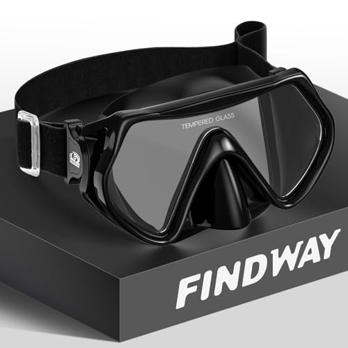 Findway Gafas de Buceo para Adulto con Banda Elástica Ajustable, Máscaras de Buceo con Vidrio Templado con Visión Panorámica Antivaho, Mascara Snorkel para Hombres Mujeres y Jóvenes con Cubierta Nasal