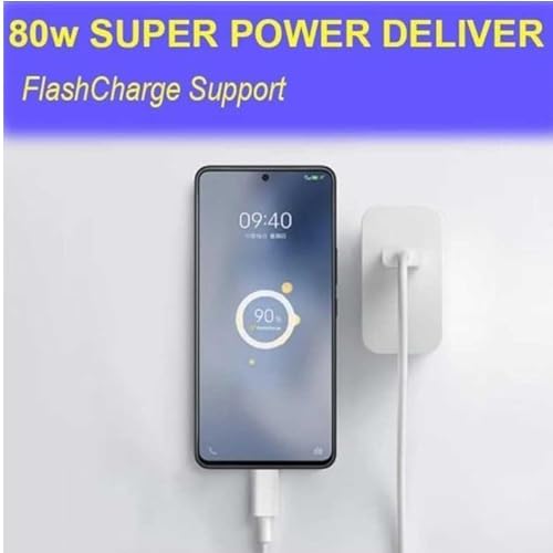 Image of Original 80W Flash Charger for Y35, V25 5G, T144W, V23 5G, V25, V23e 5G, V23 Pro 5G V25e, Vivo 21e 5G, V21, V21 Pro with USB Type C Cable - White with Warranty