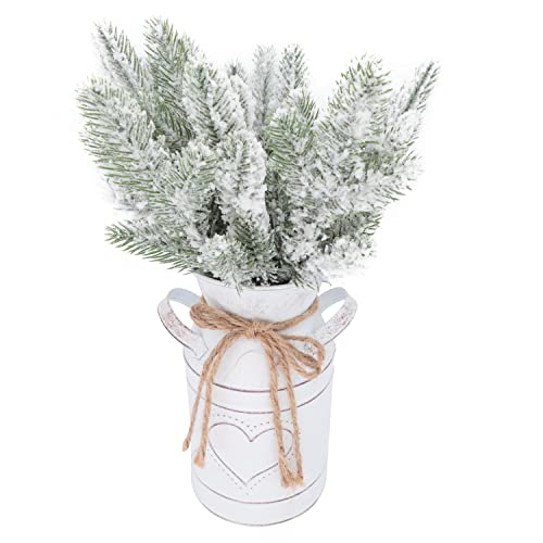 14 Pcs 9.4In Artificial Flocking Pine Picks Snow Forest Artificial Pine Needles Branches Christmas Fake Greenery Tree Branches Diy Leaves For Christmas Wreaths Garden Party Holiday Decor (14, White) #TOP5