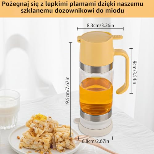 Bssmmai Dozownik Miodu z Uchwytem 300 ml/9 oz - Słoik na Miód i Syrop (Żółty)