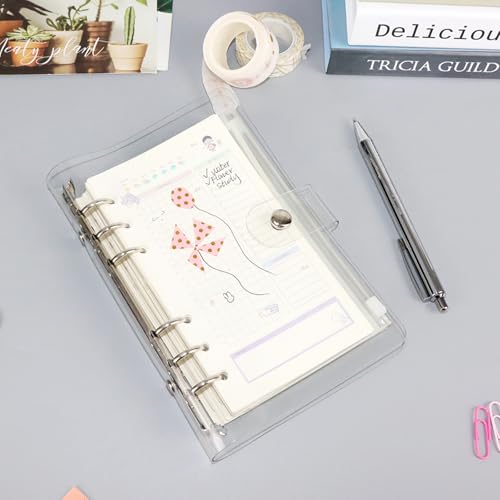NatSumeBasics A6 fichário com 6 anéis, capa de planejador de PVC transparente, capa de caderno para
