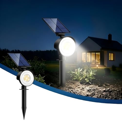 Image of XERGY Solar LED Spot Lights | Waterproof Outdoor Landscape Lighting | 3 Brightness Modes | Adjustable Head | 2 Install Options (Wall Mount & Ground Stake) | Auto On /Off for Garden, Lawn & Pathway