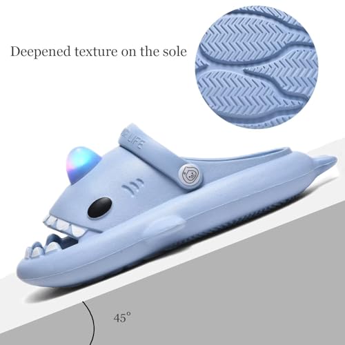 XPKWS Shark Slides Kids Clogs LED Light up Garden Shoes Sharklas Boys Girls Mules Sandals Toddler Slippers Indoor Outdoor Non-slip4
