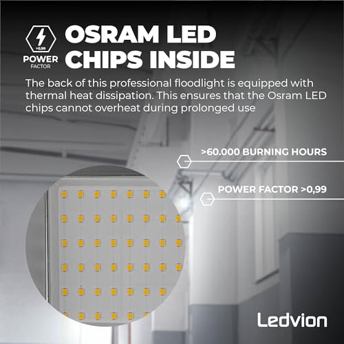 Ledvion LED Strahler, 100 Watt Osram LED Fluter, 6500K Scheinwerfer, 12000 Lumen Arbeitsbeleuchtung, Außenstrahler IP65 Wasserdicht, Flutlicht mit Schnellanschluss