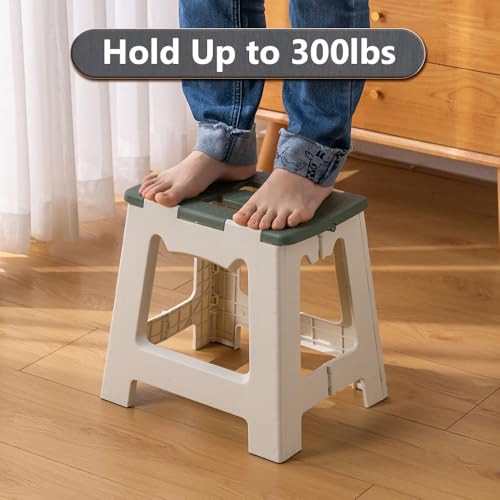 Image of Premium Folding Step Stool for Adults and Kids Non-Slip Folding Stools with Portable Handle, Compact Plastic Foldable Step Stool for Bathroom,Bedroom, Kitchen (Grey)