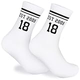 COMOOKA 18. Geburtstag Junge Mädchen Socken 2026 Geschenk zum 18 Geburtstag für 18 Jährige Jungen Mädchen Tennissocken Sportsocken (DE/NL/SE/PL, Numerisch, 36, 41, Regular, Regular)