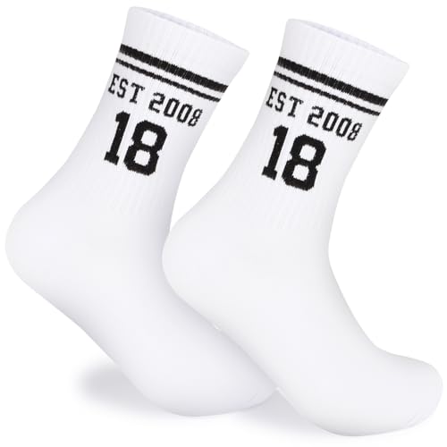 COMOOKA 18. Geburtstag Junge Mädchen Socken 2026 Geschenk zum 18 Geburtstag für 18 Jährige Jungen Mädchen Tennissocken Sportsocken (DE/NL/SE/PL Numerisch 42 46 Regular Regular)