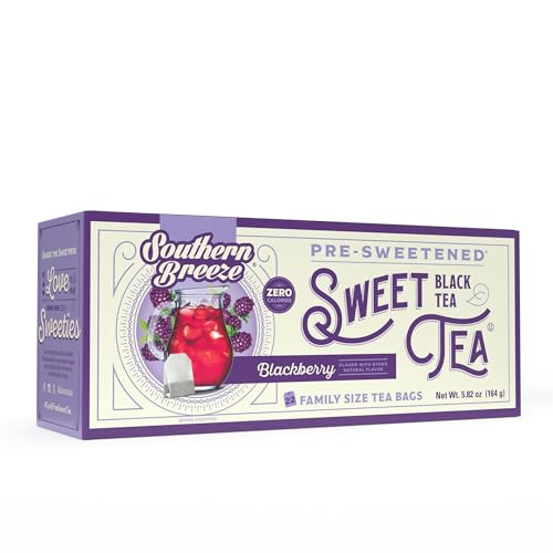 Southern Breeze Hot Brew Sweet Tea Blackberry Iced Tea with Black Tea and Zero Carbs Zero Sugar, 22 Family Size Tea Bags