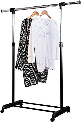 Tom Care Heavy Duty 3 Tiers Stainless Steel Clothing Shoe Garment Rack with Shelves and Wheels, Heavy Duty Metal Clothes Rolling Shoe Rack, Dual Bars Horizontal & Vertical Telescope Style