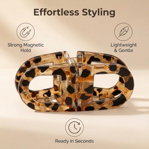 Image of 2 Pcs Hair Clutchers for Women, Magnetic Hair Clip, 2-in-1 Section Clips for Hair Styling, Daily Use and Professional Salon Clutcher Hair Accessories, Black Brown Print Hair Claw Clips (Checkered Pattern And Brown Leopard Print)