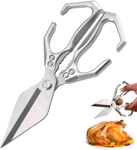 Tijeras De Cocina Multifuncionales De Alta Resistencia, Tijeras De Cocina De Acero Inoxidable Multiusos Con Galletas De Nogal Y Mango Ergonómico Para Cortar Carne De Pollo, Mariscos, Huesos