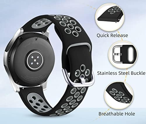 JUVEL Compatible with Samsung Galaxy Watch 3 45mm Strap/Samsung Galaxy Watch 46mm Strap, Dual Colour 22mm Silicone Breathable Sport Replacement Straps for Huawei Watch GT 3 46mm, Large BlackGrey