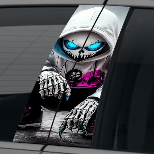 Image of Halloween Cars Body Horror Sticker, Classic Horror Movie Characters Peeking Decal Michae Waterproof Scary Vinyl Stickers for Bumper Car Decals 11in*18.89in (Skull Boy)