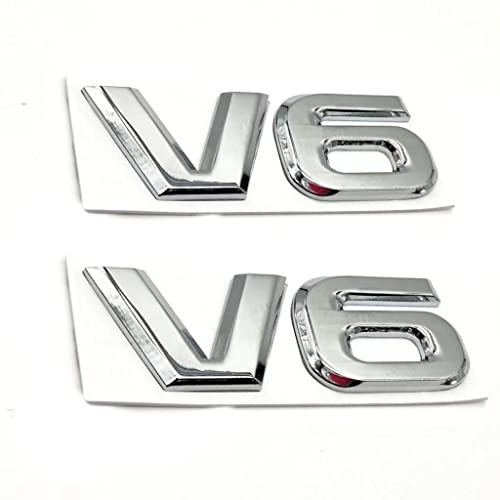 Image of YUGEYE 2Pcs V6 Emblem Sticker Car 3D Logo Zinc Alloy Chrome Emblem Badge Decal Replacement for Tacoma (V6&Silver)