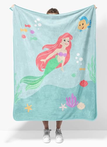 Image of Disney The Little Mermaid Plush Travel Throw Blanket - Measures 40 x 50 Inches - Super Soft & Cozy Princess Travel Accessories Features Ariel