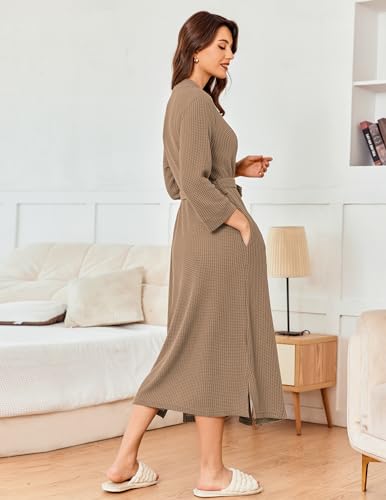 Image of Ekouaer Women's Robe Long Waffle Knit Bathrobe Lightweight Soft Kimono Robes Loungewear S-XXL
