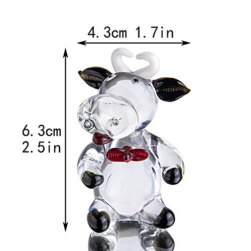 QFkris 2.5'' Blown Glass Cow Figurine Collectibles Mini Handmade Black Art Glass Farm Animal DIY Craft Ornament Home Decor - Image 3