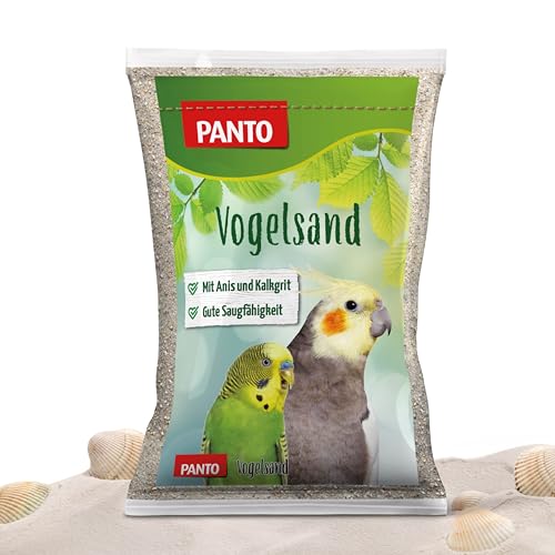 PANTO Vogelsand mit Anis und Muschelkalk, 2,5 kg – artgerechte Einstreu für Vogelkäfige von Wellensittichen, Papageien, Ziervögel