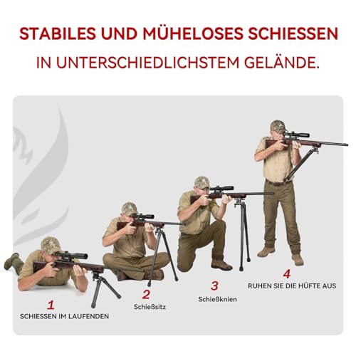 XAMOREST SBP-DP SteadyShot Kohlefaser Zweibein, Picatinny & Arca-Swiss-Doppelklemmung, 360° Schwenk & ±45° Neigungseinstellung, 3 teilige Beine Jagd Zweibein