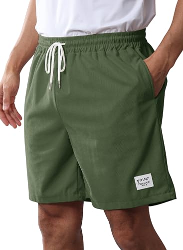 Image of Mens Corduroy Shorts Cotton Blend Lightweight Soft Summer Shorts Elastic Waist Beach Casual Short for Men with Pockets