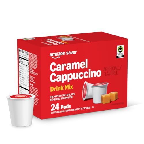 Amazon Brand - Happy Belly Cappuccino Coffee Pods Compatible With K Cup Brewers, Light Roast, Caramel Flavored, 24 Count, 12.72 ounce (Pack of 1)