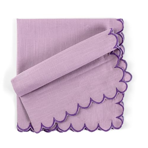 Image of FINGERCRAFT Scallop Edge Cloth Napkins | Set of 6 | 20x20 Inches | 100% Cotton | Table Napkins for Any Occasion | Washable, Perfect for Parties and Everyday Use (Lavender Slub, Set of 6)