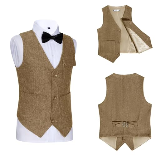Retro Boys Tweed Vest for Kids Formal Dress Herringbone Suit Vest for Toddler Boy Wedding Waistcoat2