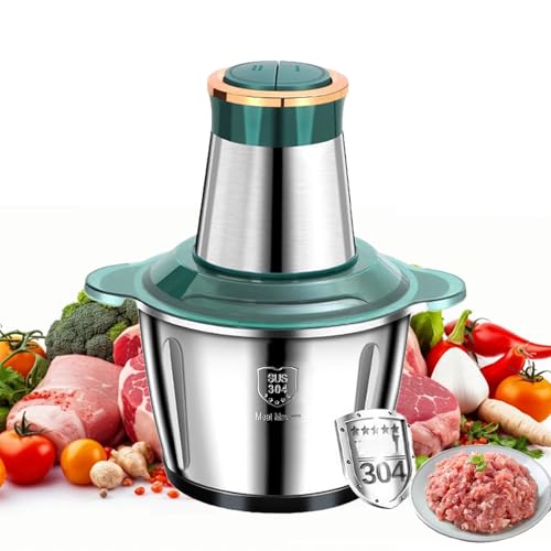 Procesador de alimentos eléctrico con cuenco de acero inoxidable, 2 l, picadora de carne, 250 W, con 4 cuchillas de acero inoxidable, máquina de cocina con 2 velocidades, para picar carne, cebollas