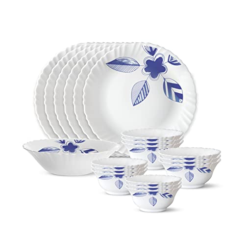 Borosil Gourmet Dinnerware Set For 6, 19 Pieces, White Dinner Plates and Bowls Sets, Chip Resistant Tempered Opal Glass, Stain Resistant, Dishwasher & Microwave Safe Dinner Set For Gifting, Serves 6