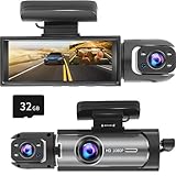 Dash Cam Front and Inside, 1296P Dual DashCams for Car, 3.16 Inch IPS Screen Driving Recorder with IR Night Vision, Loop Recording, Wide Angle Lens, 24H Parking Traffic Recorder with 32GB TF Card