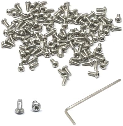 iexcell 100 Pcs M2 x 4mm Thread Pitch 0.4 mm Stainless Steel 304 Hex Socket Button Head Cap Screws Bolts Kit